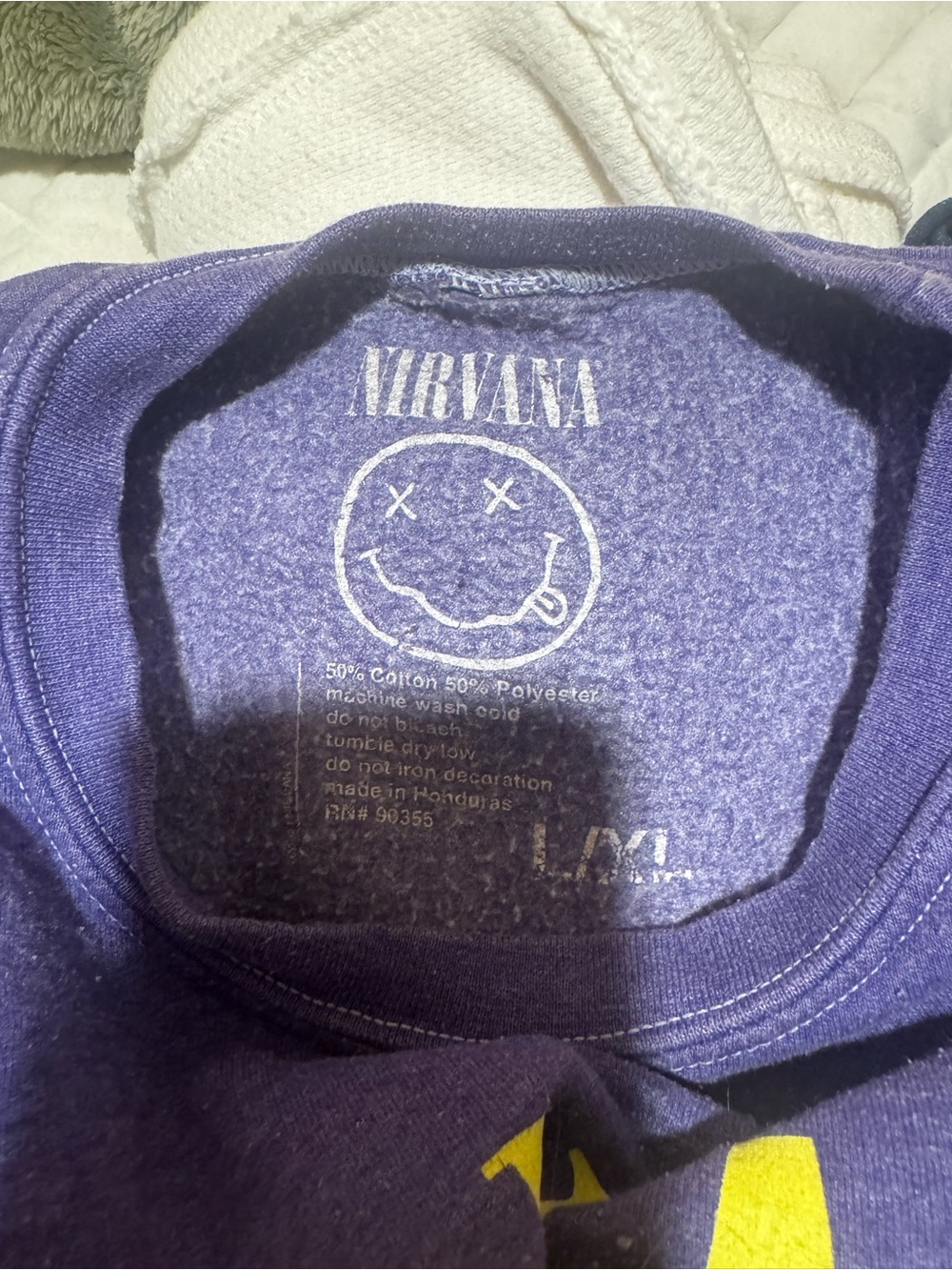 NIRVANA Purple Crewneck Sweatshirt with Multicolor Smiley Graphic - Picture 3 of 4